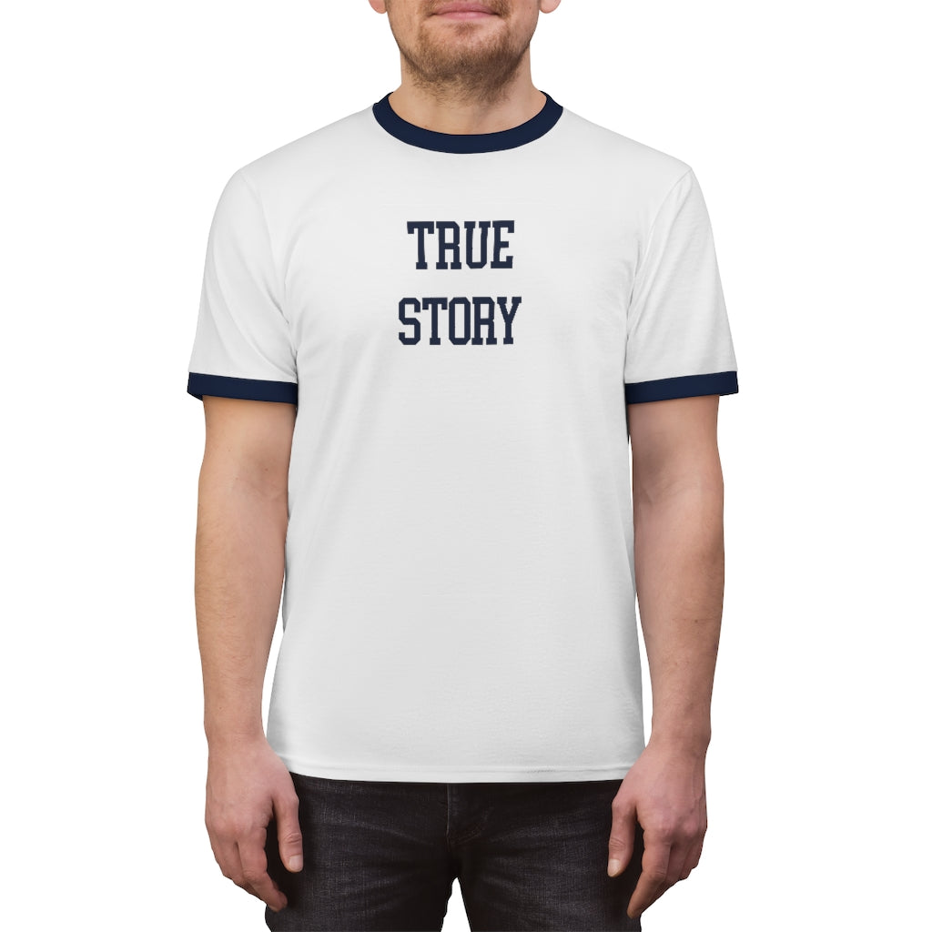 TRUE STORY Ringer Tee (White w/ Navy) - Joe Purdy