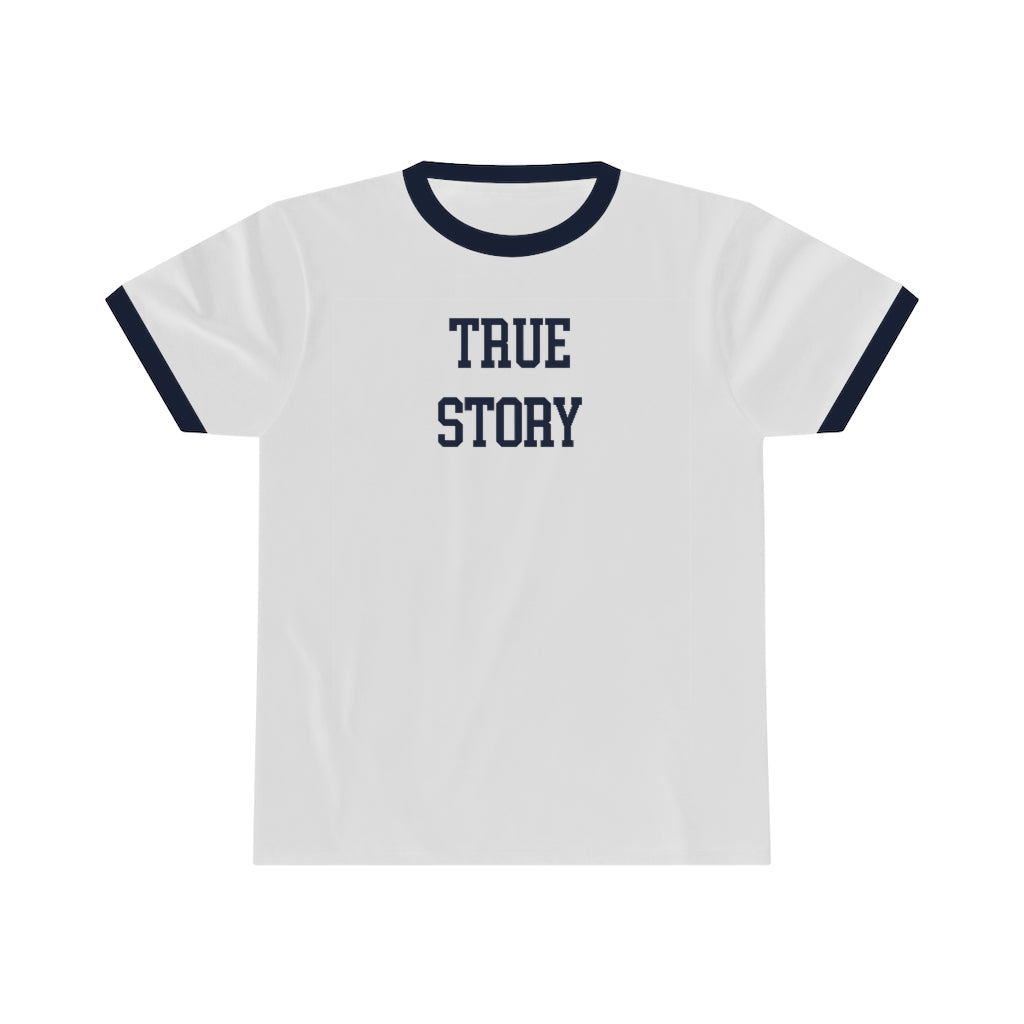 TRUE STORY Ringer Tee (White w/ Navy) - Joe Purdy