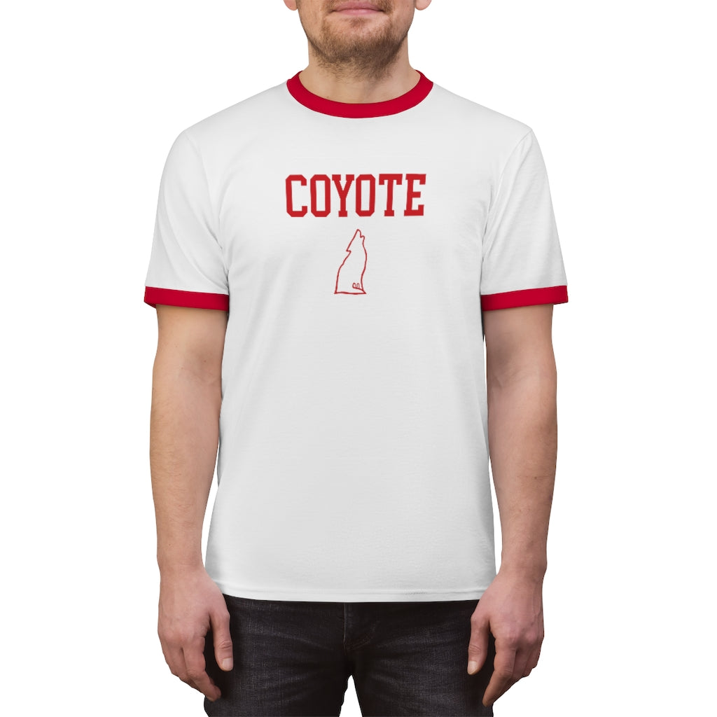 COYOTE Logo Ringer Tee (White w/ Red) - Joe Purdy